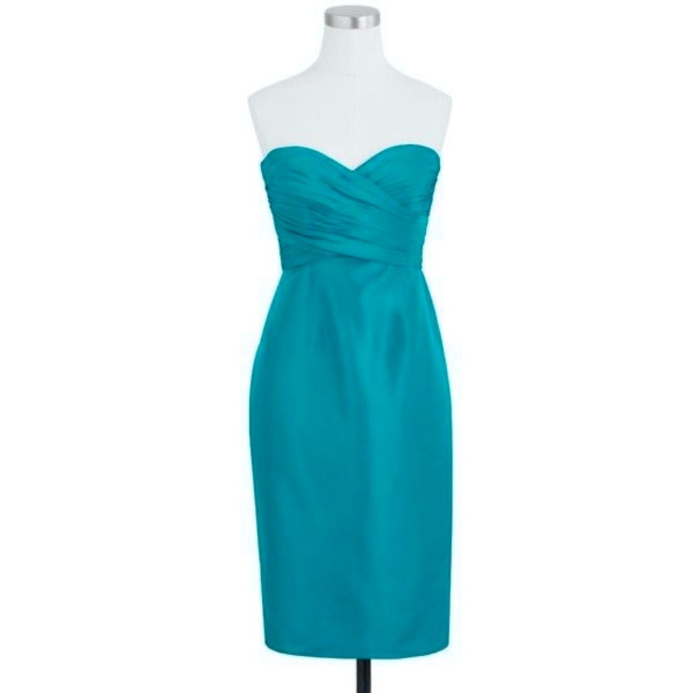 NEW 4 JCREW SILK TAFFETA KRISTIN DRESS VINTAGE PEACOCK Teal Green Formal Small